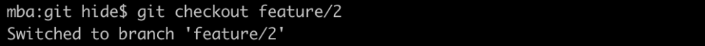 checkoutでブランチをfeature/2へ切り替え