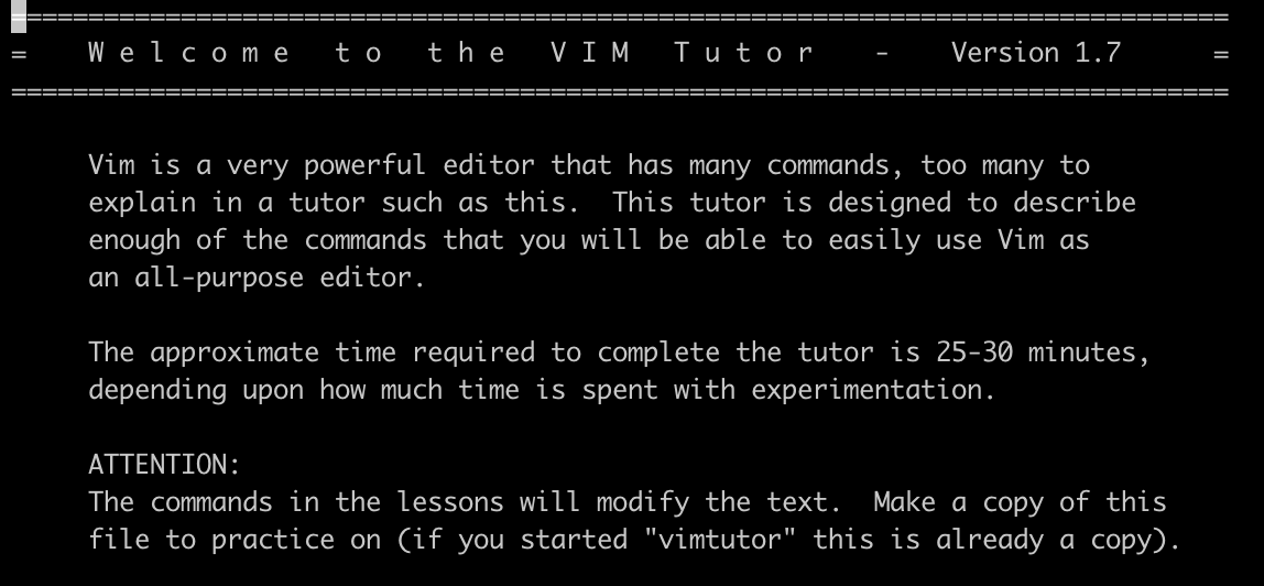 vimtutorを開いた画面