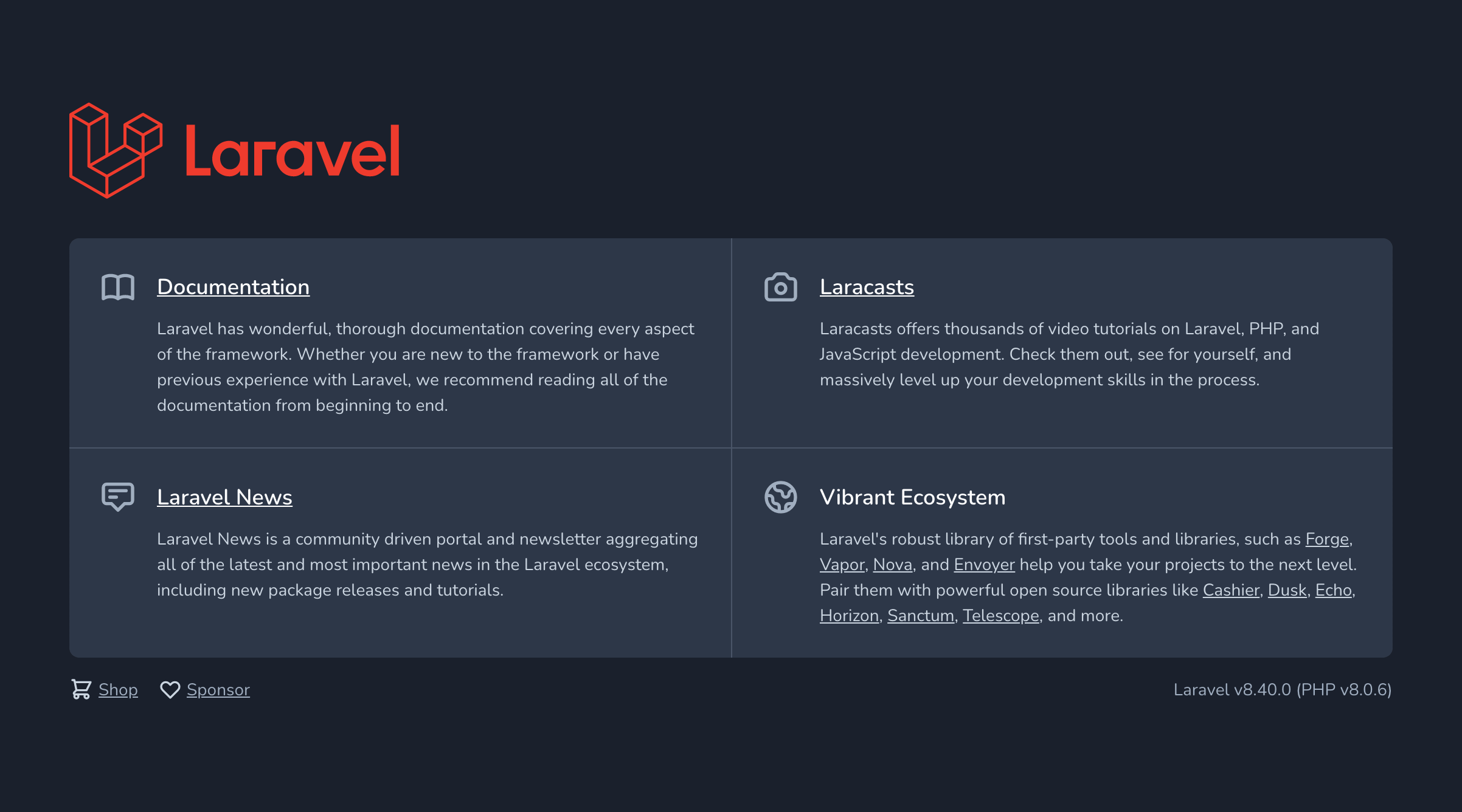 Laravel8のデフォルト画面