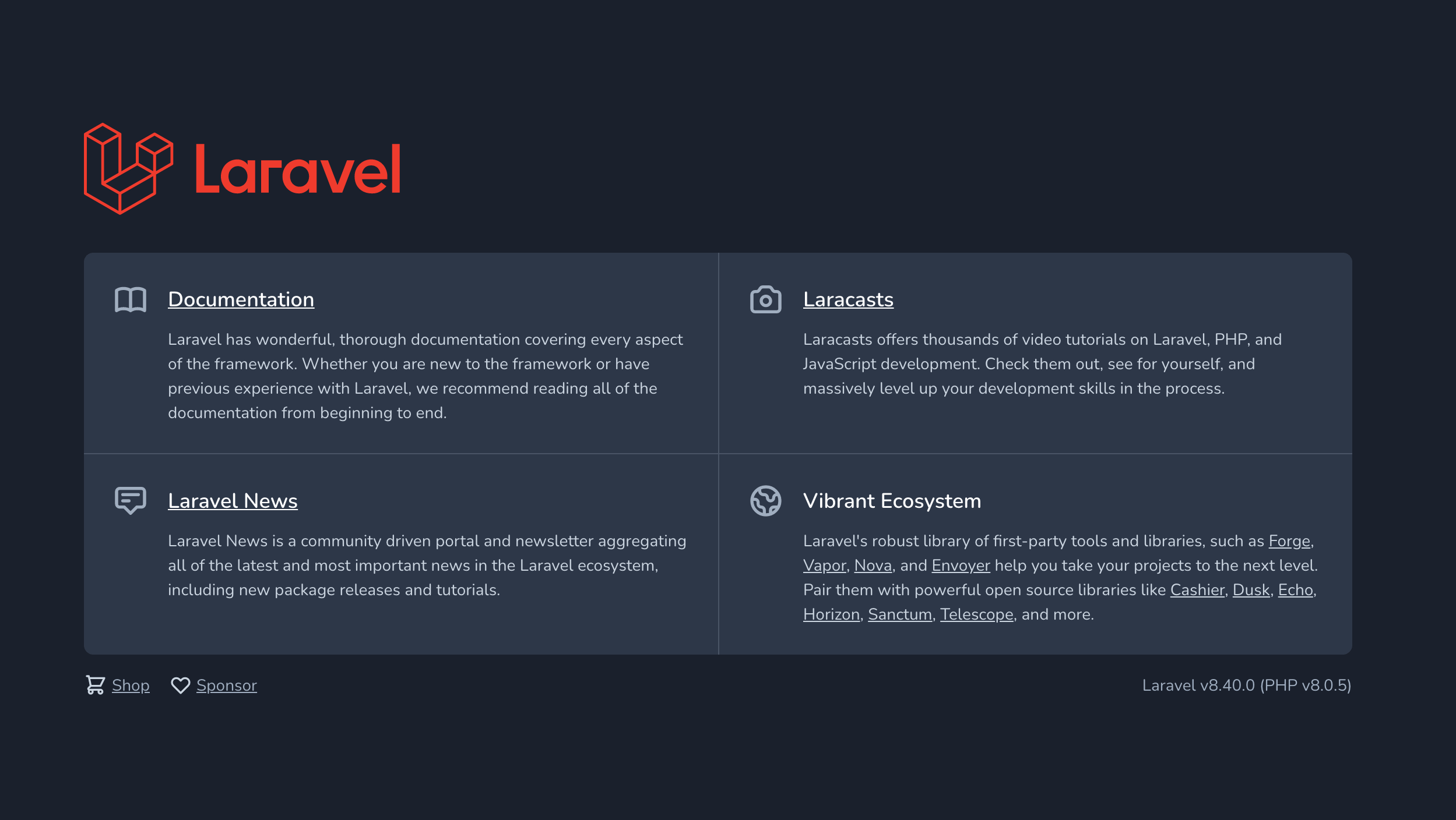 Laravelのデフォルト画面を表示