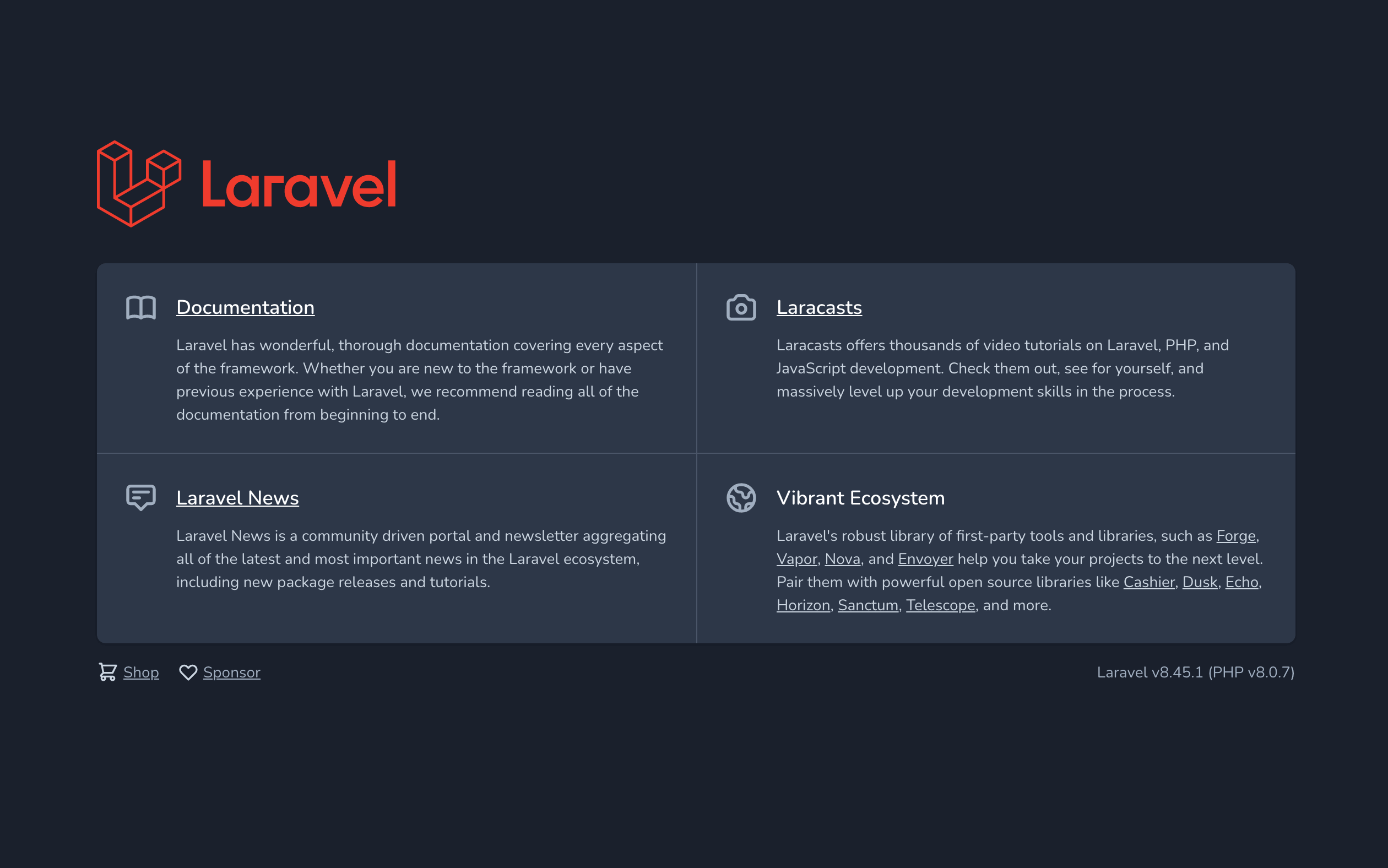 Laravel8のデフォルト画面