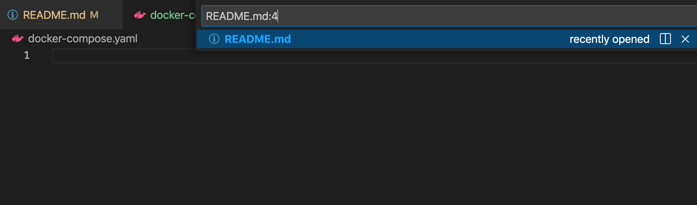 command + p を押した後に「Readme.md:4」を入力