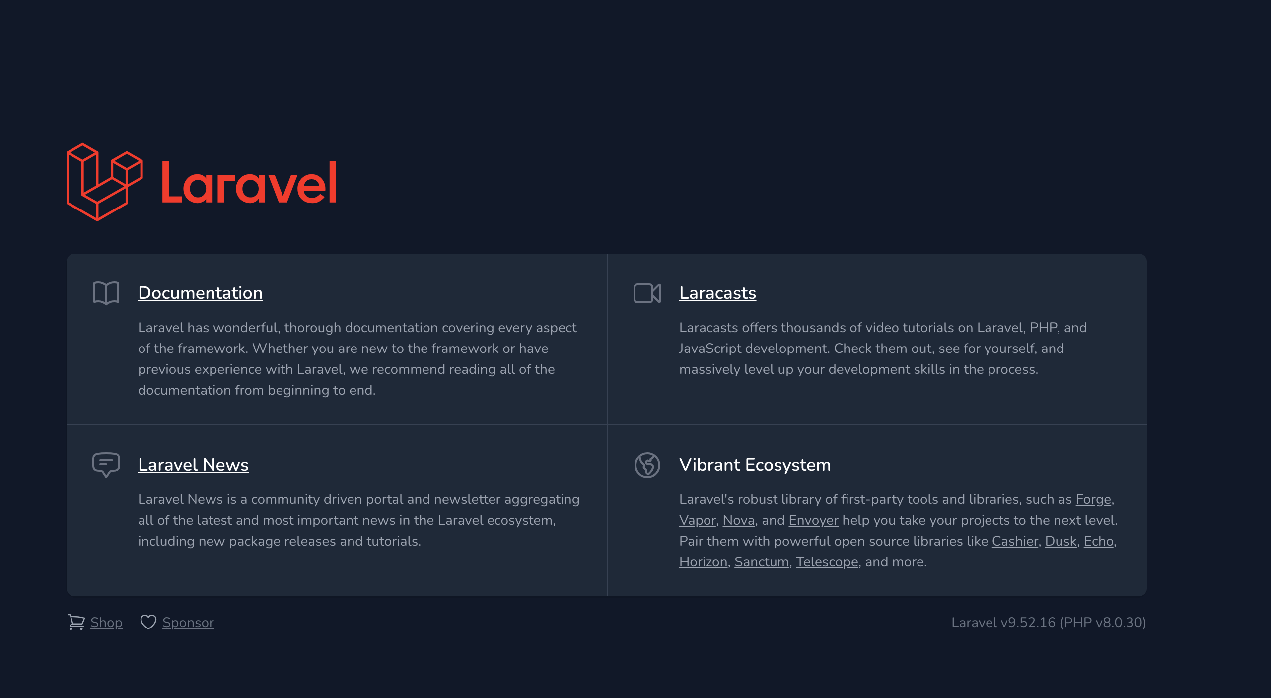 Laravelのデフォルト画面